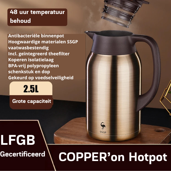 COPPER'on Hotpot - 48u+ isolatie - Incl. geïntegreerd theezeef