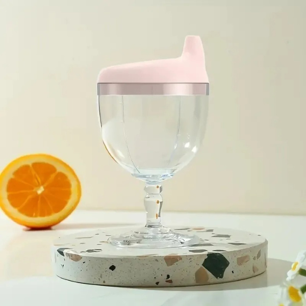 WineGlass Sippy Cup met roze siliconen deksel – BPA-vrije baby oefenbeker