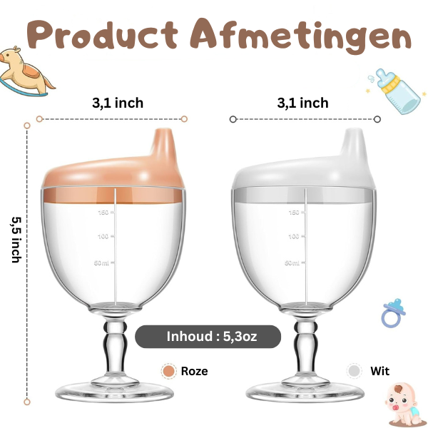 WineGlass Sippy Cup productafmetingen – inhoud 150 ml, roze en witte varianten, hittebestendig tot 80°C