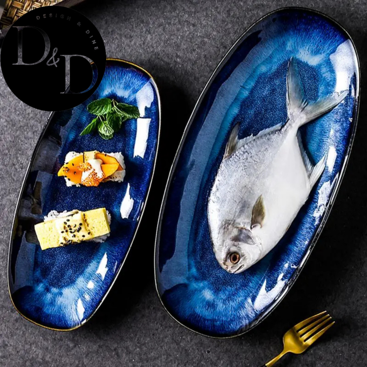 Azuurblauwe serveerborden - Japanse stijl