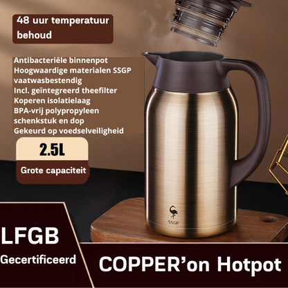 COPPER'on Hotpot - 48u+ isolatie - Incl. geïntegreerd theezeef